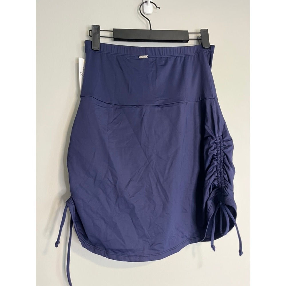Anne Cole Super High Waist Swim Skirt rouched Navy‎ Tummy Compression Blue M NEW - Picture 5 of 9